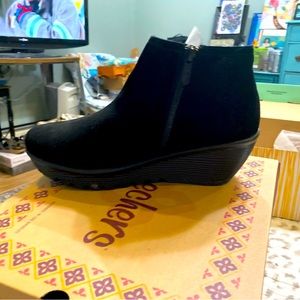 Skechers black wedge booties size 11.  Worn once.